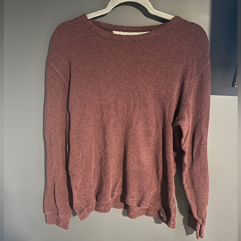 Red / maroon waffle knit long sleeve shirt from Faherty
